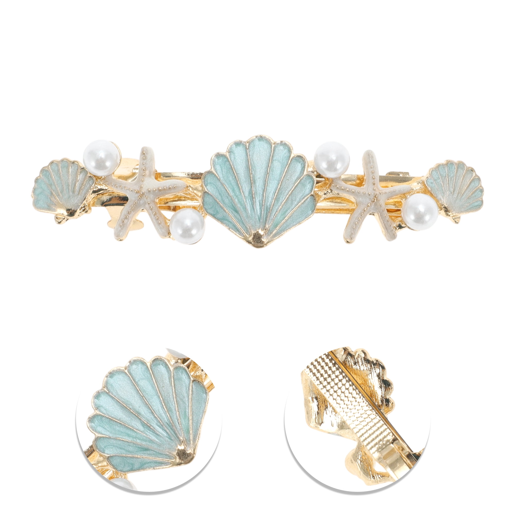 Unique Bargains Shell Starfish French Barrette Hair Clips for Home and Styling Blue