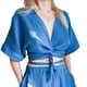 thumbnail image 1 of Blusas de Corta con Cuello en V para Mujer, Estilo Babydoll, con Lazo Frontal, Tops Cortos Informales Azul L, 1 of 10