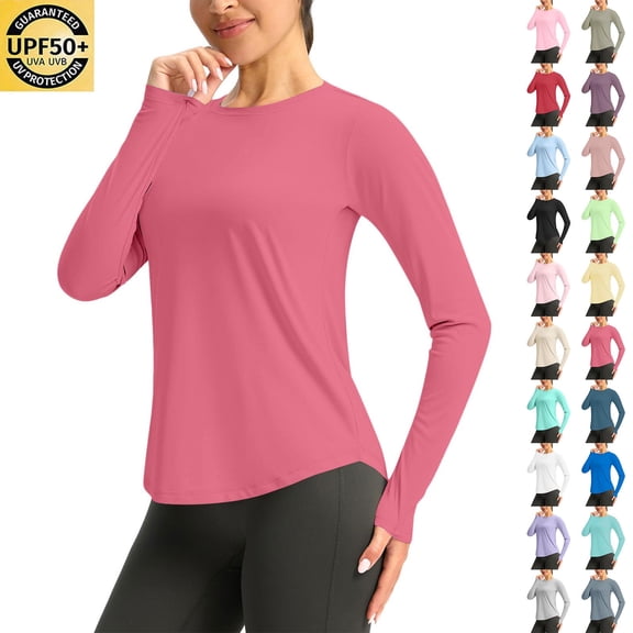 Horkkom Sun Protection Clothing Women Long Sleeve Solid Color Hiking Shirts Summer Outdoor Work Tops L