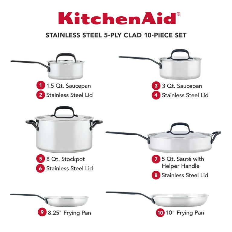 KitchenAid 3-Ply Cookware Set 15-in Stainless Steel Cookware Set with  Lid(s) Included in the Cooking Pans & Skillets department at