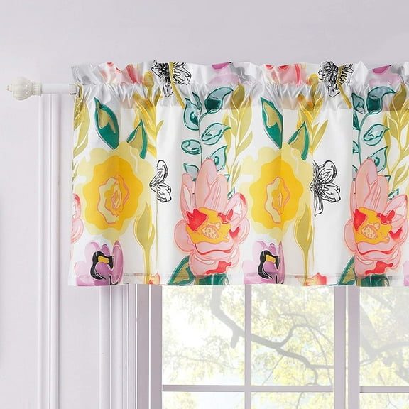 Global Trends Wildflower Delight Modern Floral Extra Wide Window Valance, 84 W x 19 L inches, White