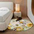 thumbnail image 3 of Sunflower Bee Large Area Rugs for Bedroom Living Room, Soft Non Slip Carpet Bedside Rug, Vintage Summer Botanical Farmhouse Round Floor Cover Kitchen Accent Rug 3' for Dining Room/Office, 3 of 9