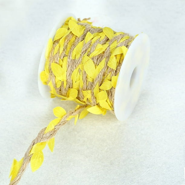 Zhuge Cinta de hojas de arpillera, 66 pies en total, cinta de hilo de yute natural de 5 mm con hojas artificiales, utilizada para manualidades, decoración del hogar (2 piezas, amarillo)