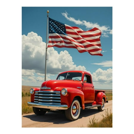 Diamond Art Kits for Adults - 5d Red Vintage Truck American Flag Diamond Painting for Adults Diamond Painting Kits for Adults Diamond Art for Adults Beginners for Home Wall Decor