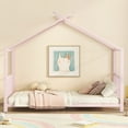 thumbnail image 2 of Twin Size Metal House Platform Bed, Montessori Floor Bed with Roof, Metal House Shape Platform Bed for Girls Boys, No Box Spring Required (Pink), 2 of 9