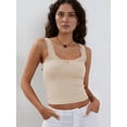 thumbnail image 3 of Women'S Tank Tops Cute Slim Fitted Ribbed Knit Lace Camisole Top Summer Square Neck Sleeveless Going  XS, 3 of 8