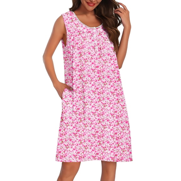 Ekouaer Womens Cotton Nightgown Sleeveless Night Gown Cooling Nightshirts Organic Cotton Dress with Pockets