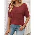 thumbnail image 5 of Womens Short Sleeve Sweaters Summer Round Neck Pullover Sweater Crochet Tops Red L, 5 of 7