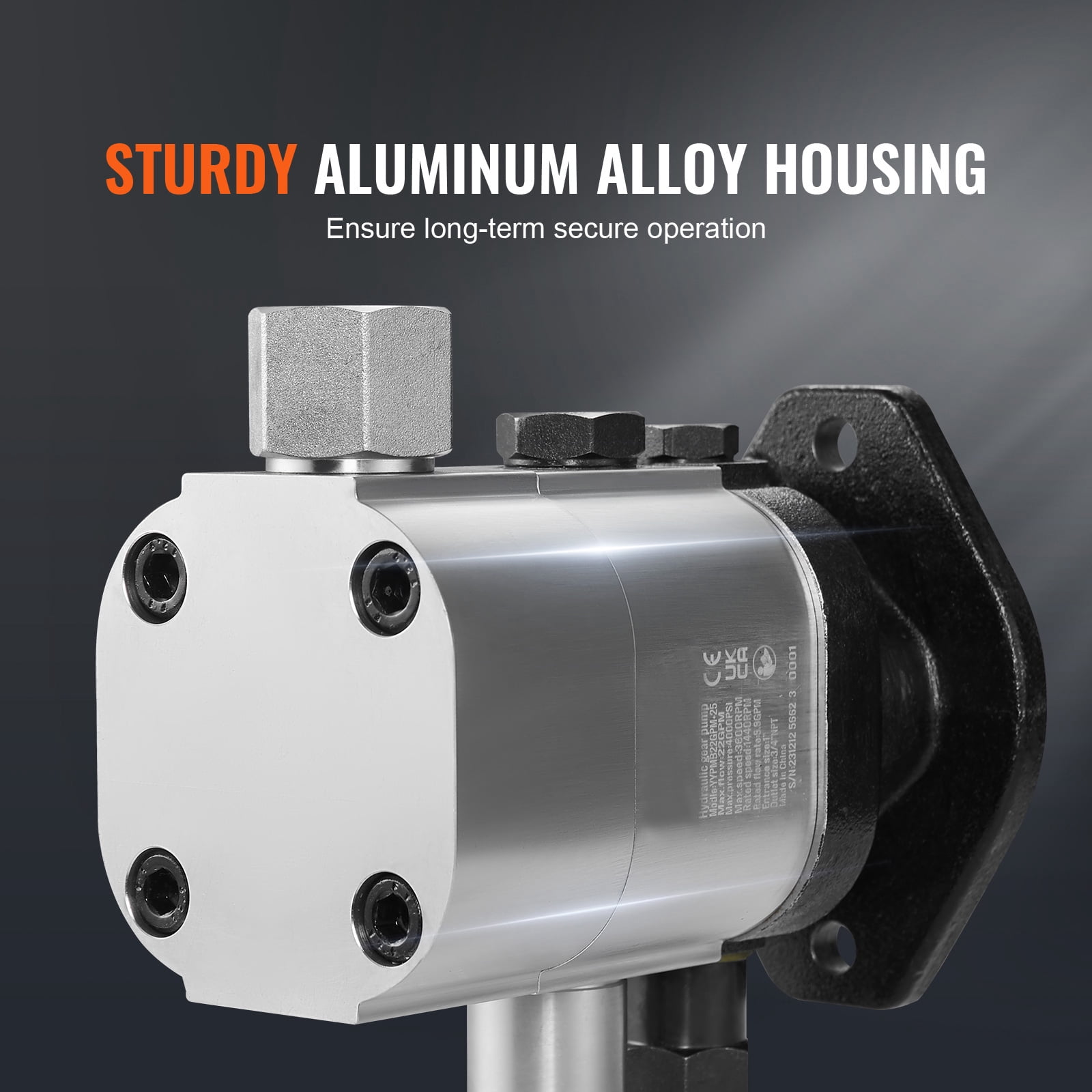 SKYSHALO Hydraulic Gear Pump for Log Splitting, 22GPM 2-Stage, 4000PSI, with 1-1/4'' Inlet and 3/4'' NPT Outlet, 3600 RPM, Aluminum Construction, Suitable for Small Engine Log Splitters and Snowplows