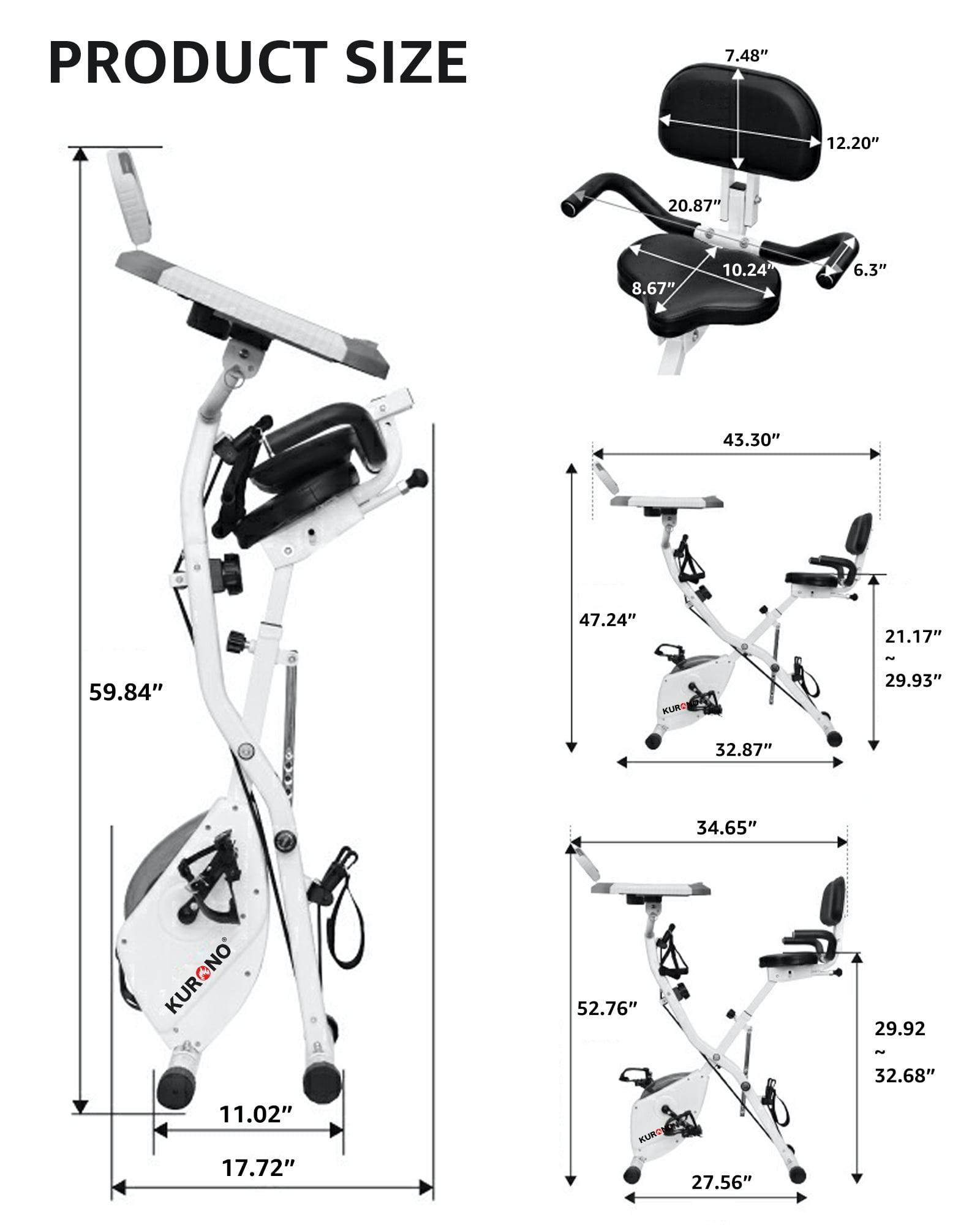 KURONO 5 IN 1 Foldable Indoor Exercise Bike, 16-Level KURONO 5 IN 1 Foldable Indoor Exercise Bike, 16-Level