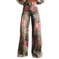 thumbnail image 2 of Women's Casual Pants Women'S Vintage Flower Print Casual Wide Leg Pants,Pink Women's Casual Pants XXXXL, 2 of 4