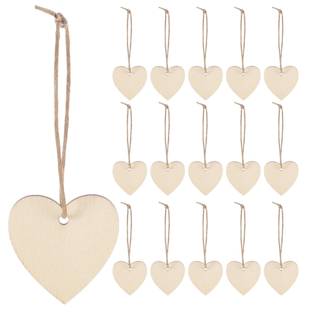 200 piezas de formas de corazón de madera, adornos de madera, etiquetas artesanales de madera sin terminar con agujero