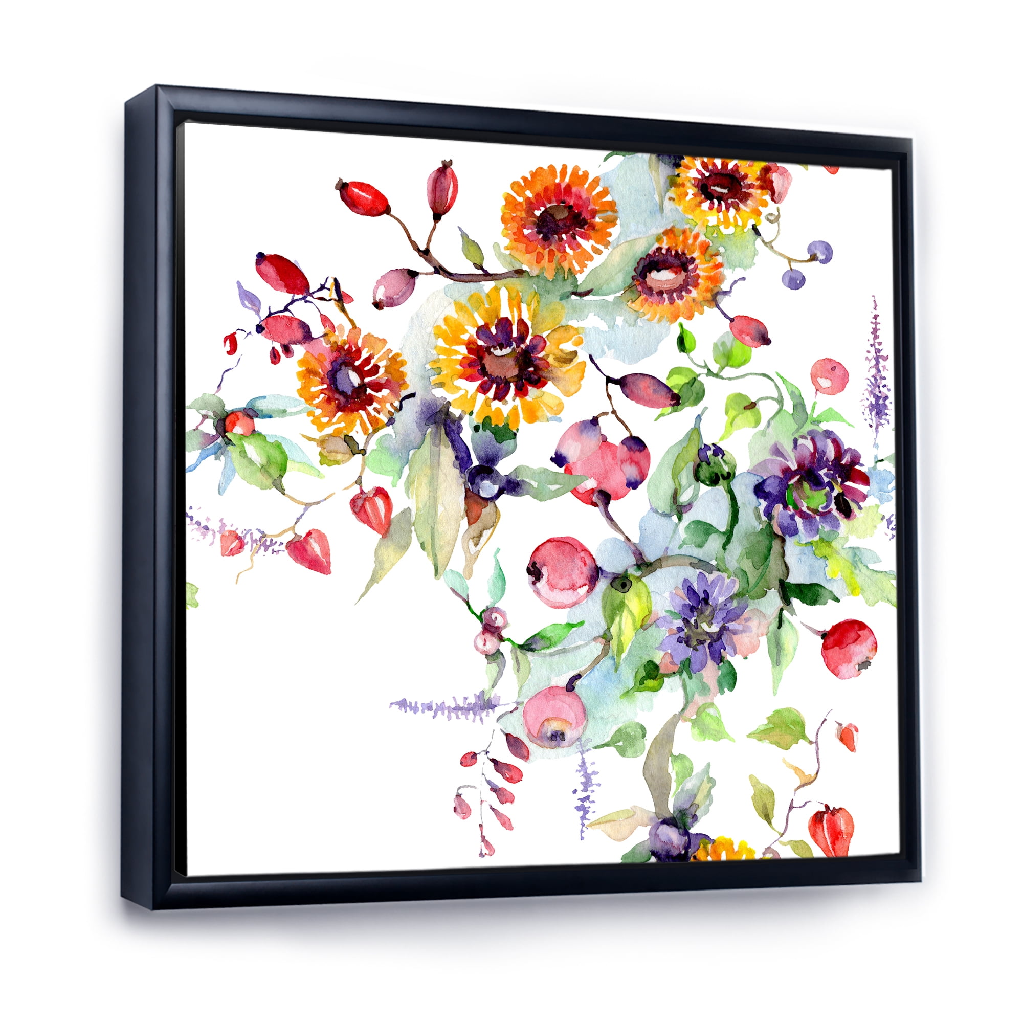 Designart 'Wildflowers and Vibrant Wild Spring Leaves XI' Modern Framed Canvas Wall Art Print