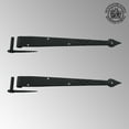 thumbnail image 2 of Renovators Supply Black Spear Tip Strap Pintle Hinge 16 in. L Diamond Etch Style Wrought Iron Lift Off Pin Hinges for Doors Antique Pintle Gate Hinges w/Hardware Pack of 2, 2 of 3