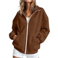 thumbnail image 2 of Full Zip Mock Neck Sweatshirt for Women Oversized Long Sleeve Solid Casual Basic Fall Winter Everyday Jacket, 2 of 9