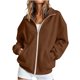 thumbnail image 1 of LLYWEY Zip-Up Sudadera Suave de Manga Larga con Cuello Alto y Estampado Sólido, para Mujer, 1 of 8