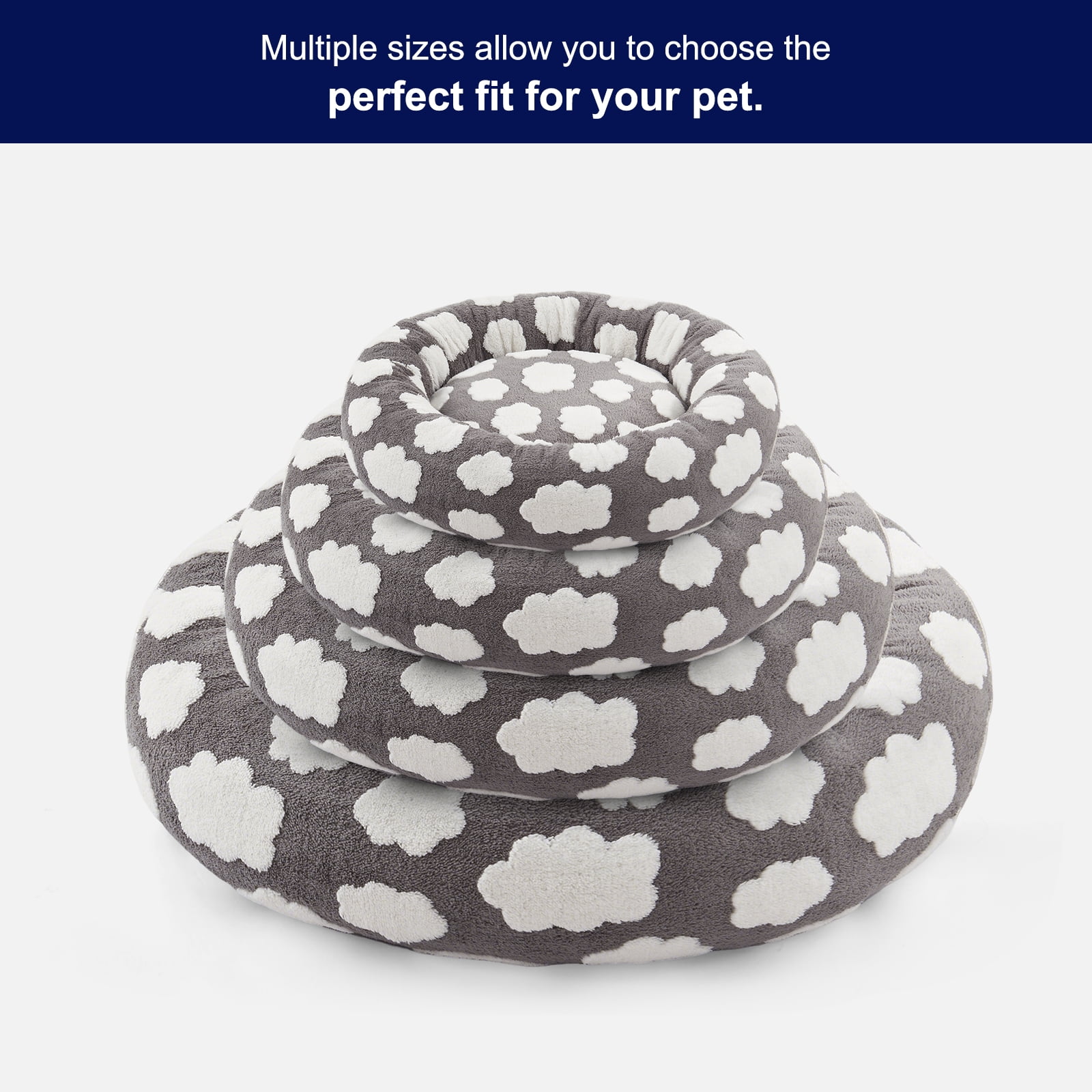 Donut Dog Bed Medium, Calming Round Pet Bed for Dogs and Cats, Washable Jacquard Plush Cover with Non-Slip Bottom, Indoor Cat Bed, Gray, 30"x30"x8"