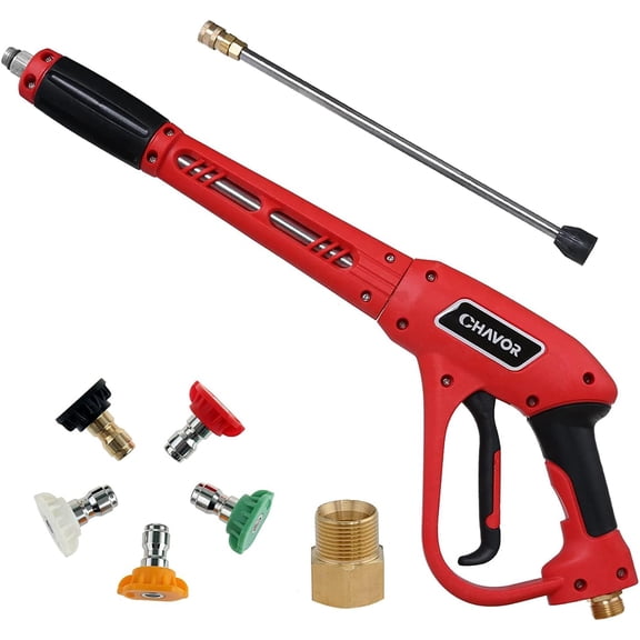 Pressure Washer Gun with Replacement Extension Wand, Upgraded Power Washer Gun with 5 Spray Nozzle Tips, M22 Fitting, 37 Inch, 3000 PSI