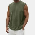 thumbnail image 2 of ADSSDQ Cotton Tank Tops for Men Washed Solid Color Round Neck Workout Tops Sleeveless Active Athletic Gym Shirt Army Green XL, 2 of 5