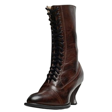 

2024 New Toe Heel Ankle Laceup Cowboy Boots Women Wide Calf Pointed Boots High Vintage Boots with Heels for Women Mid Calf Stretch Crosstied Shoes Gothic Womens Boots Wide Calf Women s Boots