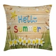 thumbnail image 1 of Lifestyle Decor Throw Pillow Cushion Cover, Hello Summer Quote on Wooden Board with Flowers Starfish Shell Design, Decorative Square Accent Pillow Case, 20 X 20 Inches, Sand Brown Green, by Ambesonne, 1 of 2