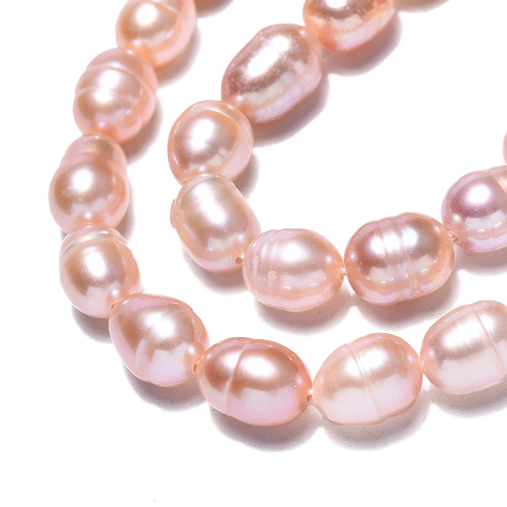 5pcs Natural Cultured Freshwater Pearl Beads Strands Rice Light Salmon 6.5~12.5x6~7mm Hole: 0.7mm about 42~43pcs/strand 13.98 inch~14.37(35.5~36.5cm)