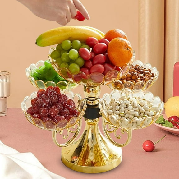 Tongina Rotating Snack Serving Tray Flower Shape Appetizer Platter Snack Display Tray Dried Fruit Organizer Plate for Table Candy Nut
