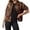 Brown, variant on Washed Cotton Utility Jean Jacket for Women, Button Front Chest Pockets, Casual Short Fall Outerwear, 1 Piece, S-XXL, Plus Size Friendly