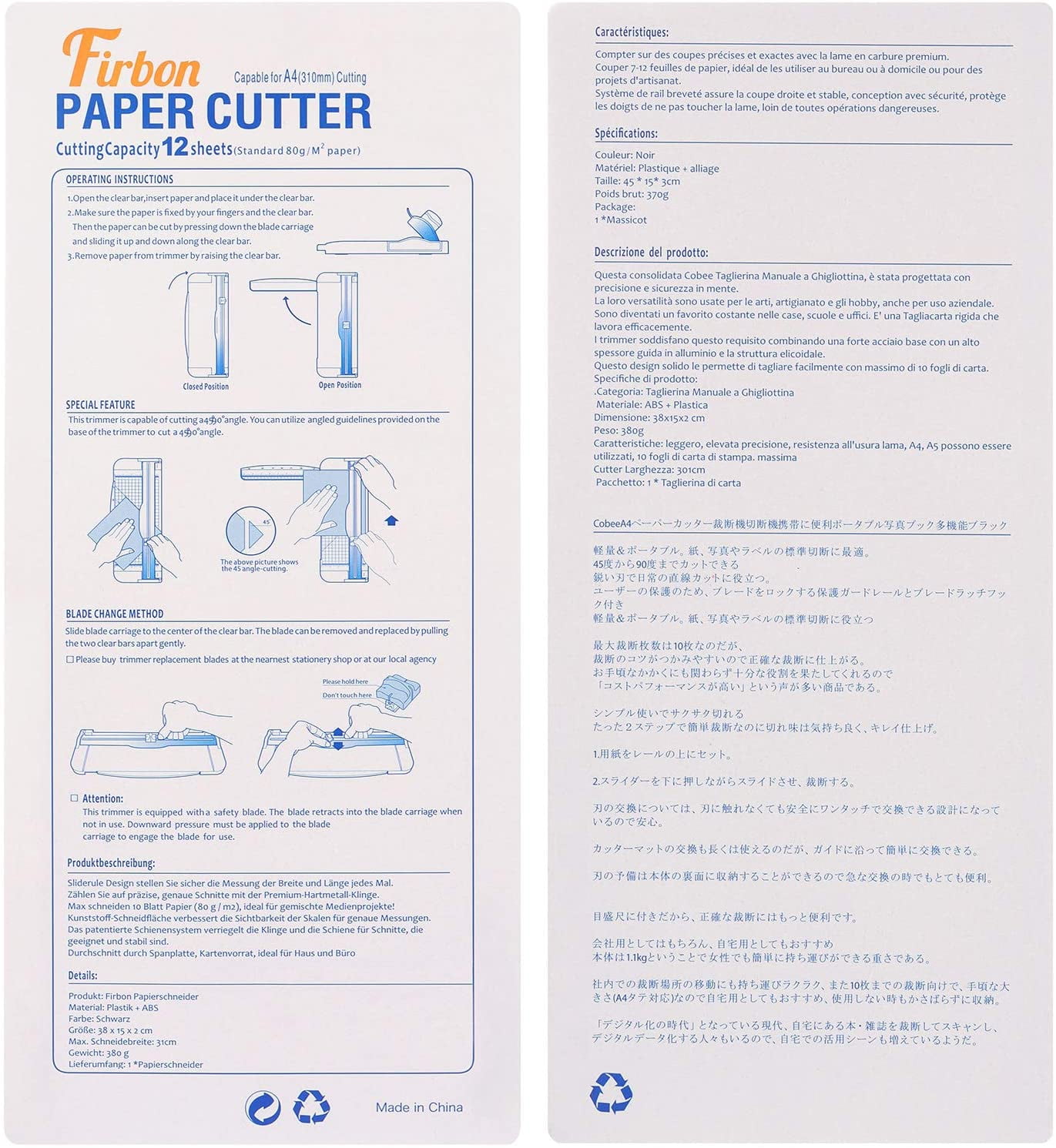 A4 Paper Cutter Trimmer with Auto-safeguard for Craft Paper and Photo 
