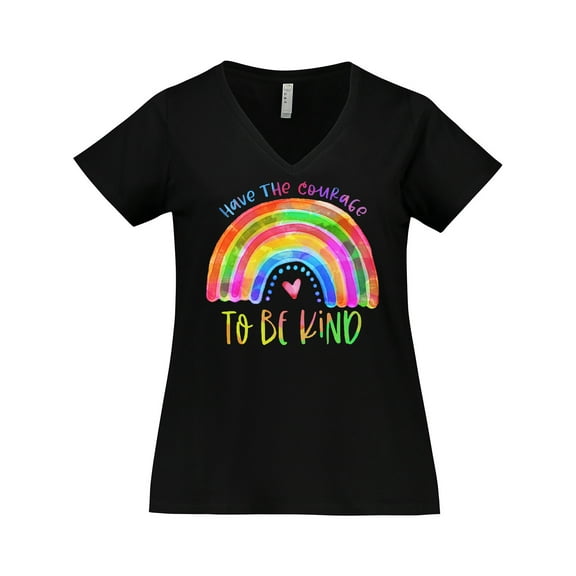 Inktastic Have the Courage to Be Kind Watercolor Rainbow Women's Plus Size V-Neck T-Shirt