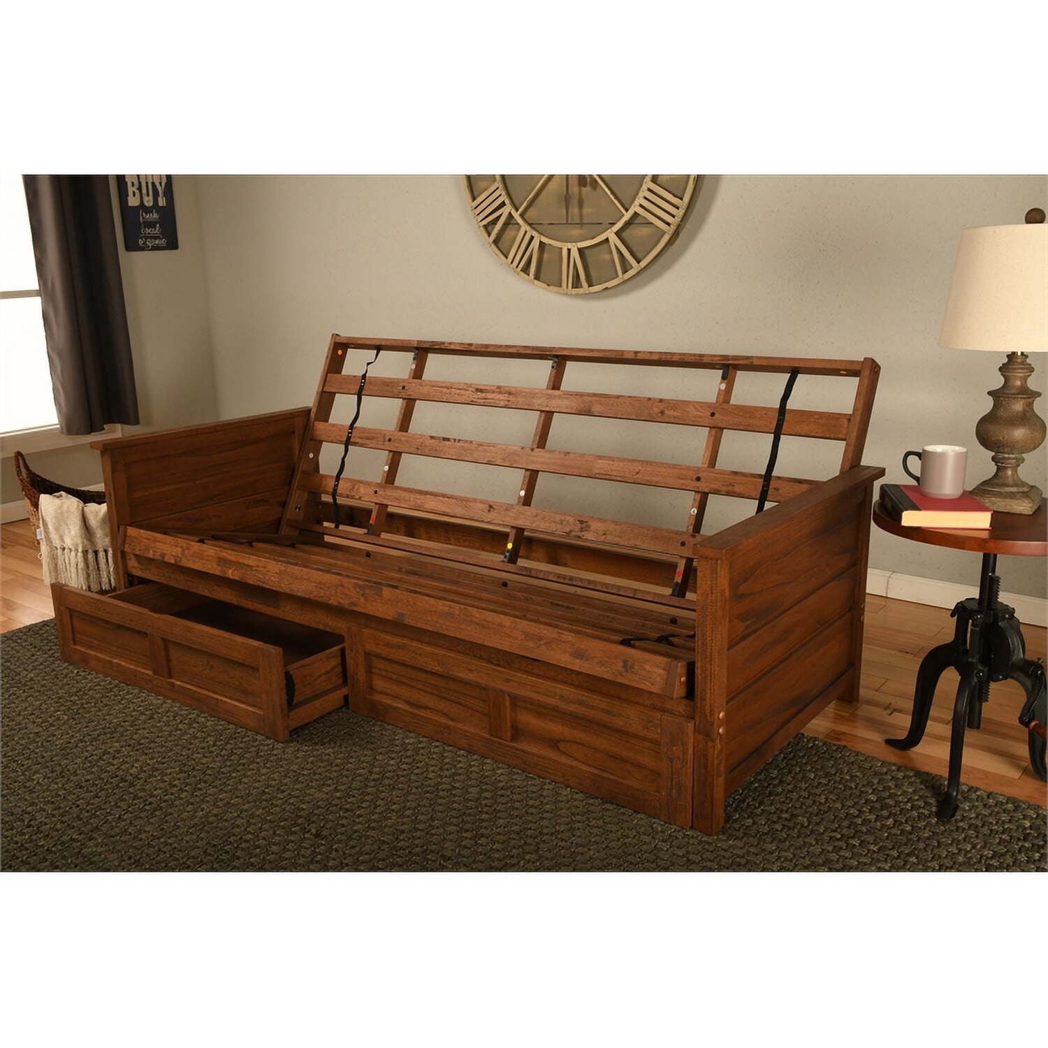 Kodiak Furniture Lexington Storage Futon in Weathered Brown w/ Brown Mattress