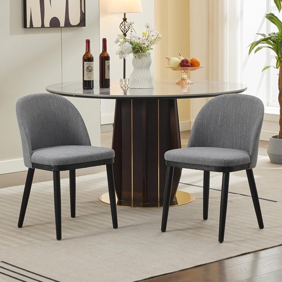 Upholstered Dining Chairs Set of 2,Modern Fabric Kitchen Side Chairs with Thick Cushions and Wood Legs,Comfy Dining Room Chairs with Curved Backrest for Restaurant/Cafe, Grey