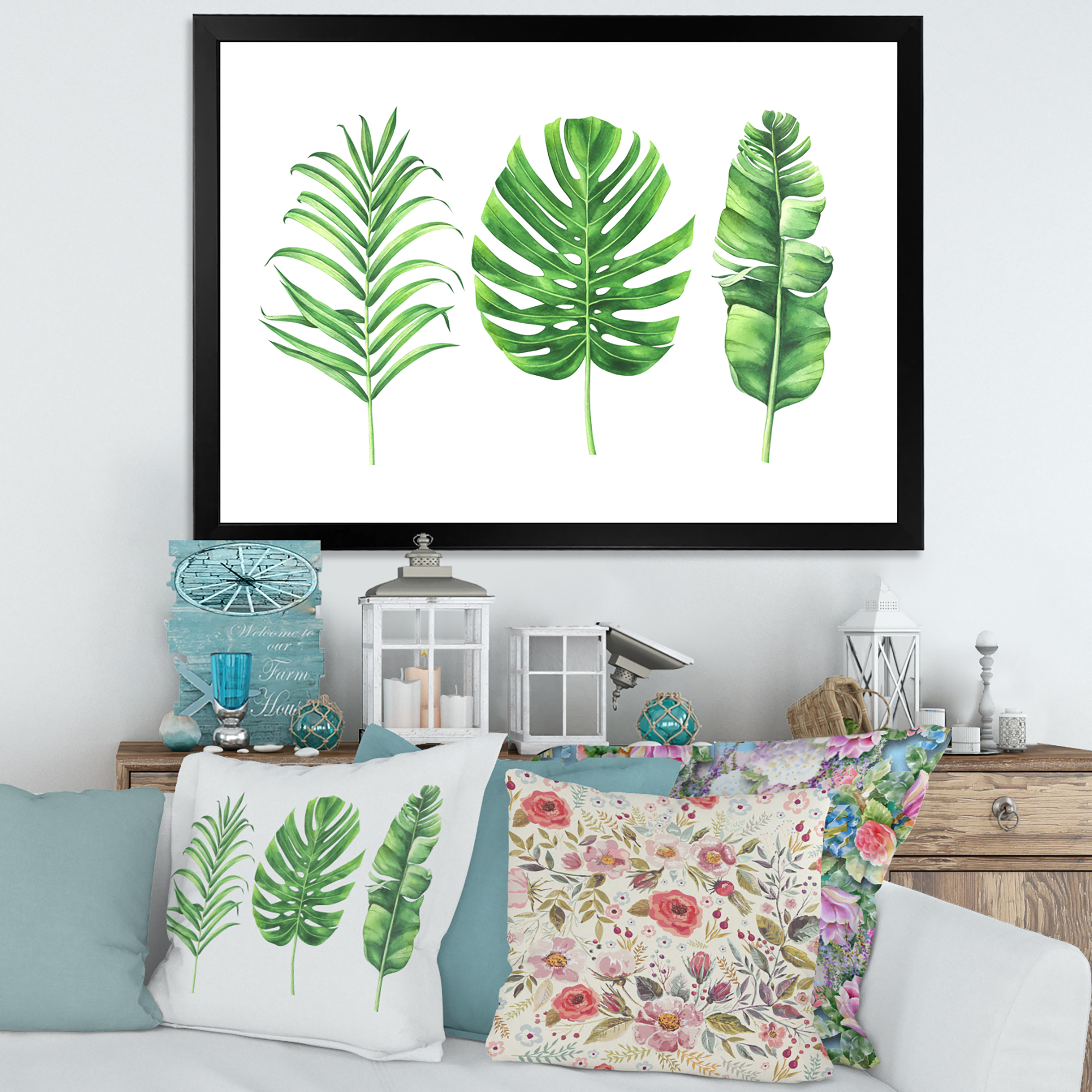 Designart 'Close Up Of Tropical Leaf Of Monstera IV' Farmhouse Framed Art Print