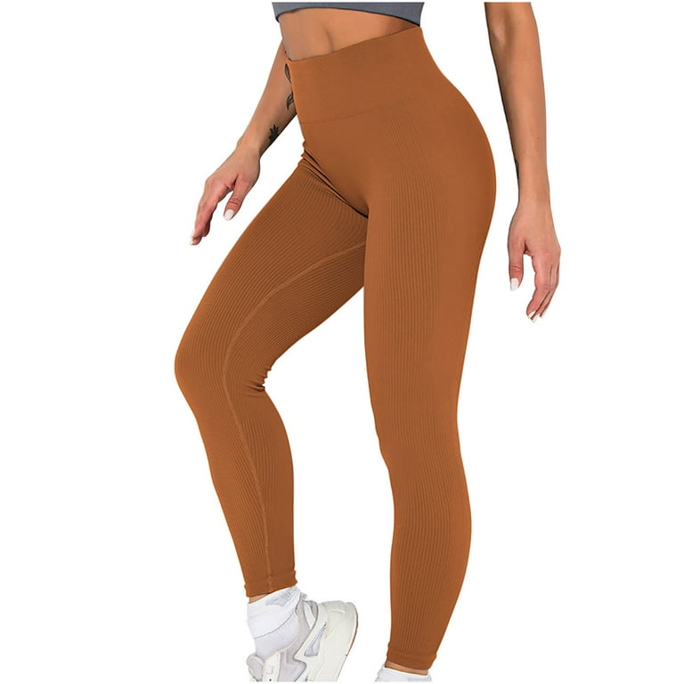 YWDJ Leggings for Women High Waist Tummy Control European And American  Seamless Thread Hip Upset Yoga Pants Sports Running Fitness Pants Nine Part