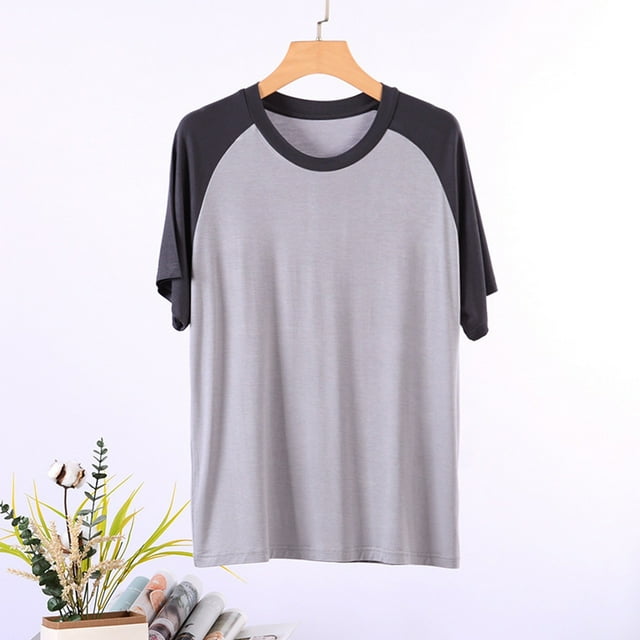 RKSTN Pyjama pour Hommes Mode Couleur Unie Col Ras du Cou Manches Courtes Tenue de Nuit Confortable Été Léger Haut de Sport et de Mise en Forme
