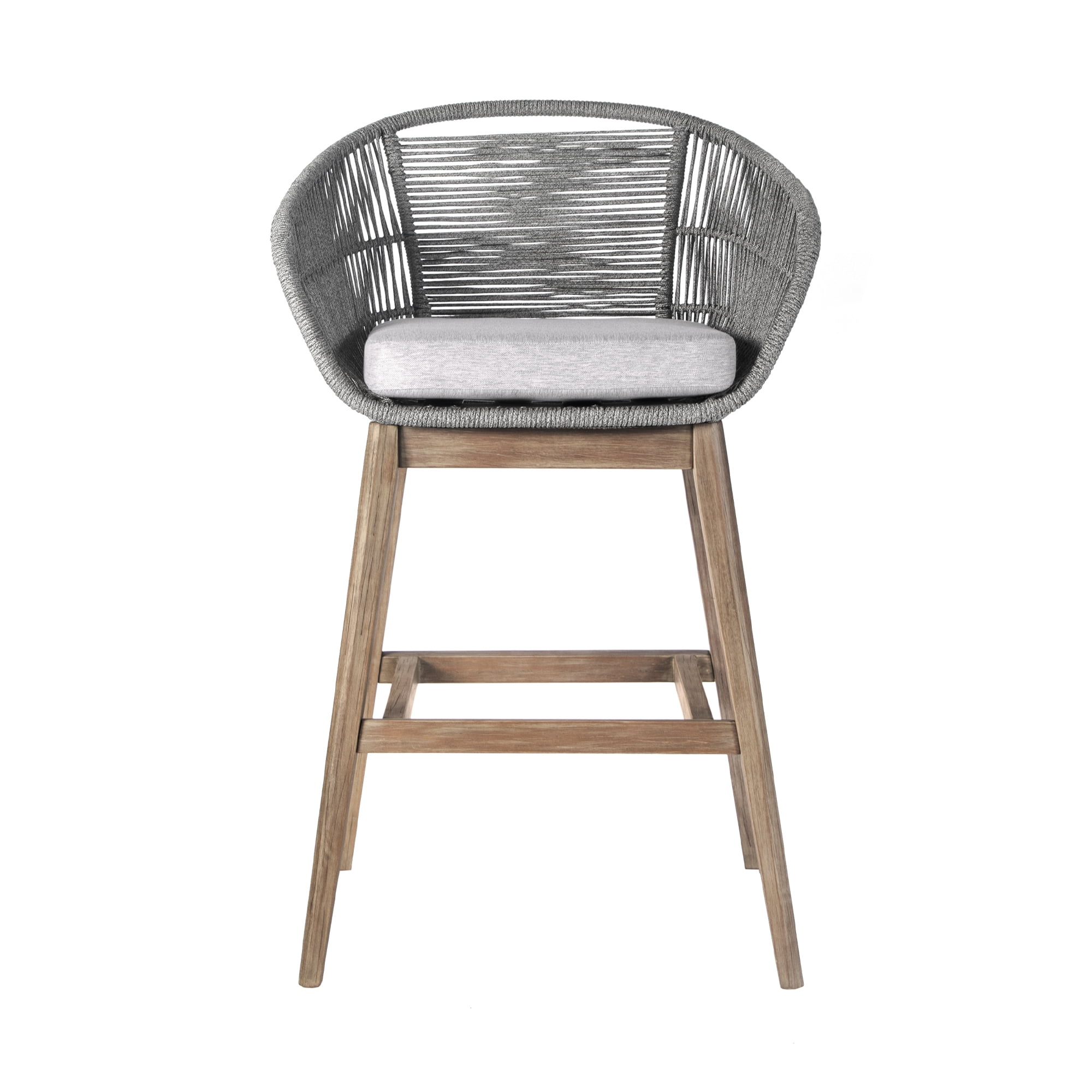 Tutti Frutti Indoor Outdoor Bar Height Bar Stool in Light Eucalyptus Wood with Gray Rope - Set of 3