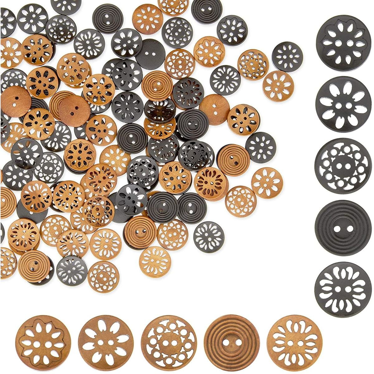 100Pcs Brown Coconut Shell 2 Holes Sewing Buttons Scrapbooking 15mm Knopf Button