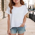 thumbnail image 2 of Otqutp Teen Girls Cotton Linen Tee Crew Neck Loose Fit Short Sleeve T-Shirt Casual Soft Summer Kids Blouse Tops 2-16 Years, 2 of 7