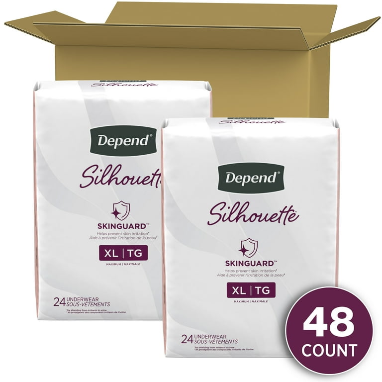 Depend Silhouette Adult Incontinence Underwear for Women, XL, Pink, 48Ct 