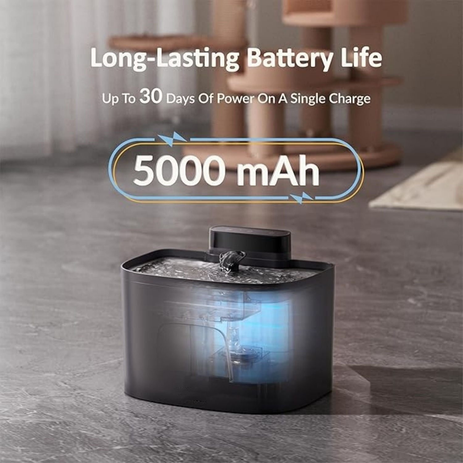 Pumpless Cat Water Fountain, Smart Cordless Fountains Battery Operated, 3.6L/122oz with Maglev Valve Technology Rechargeable Water Dispenser for Cat &Dog, 2 Filters,2 Nozzles(Black, M1)
