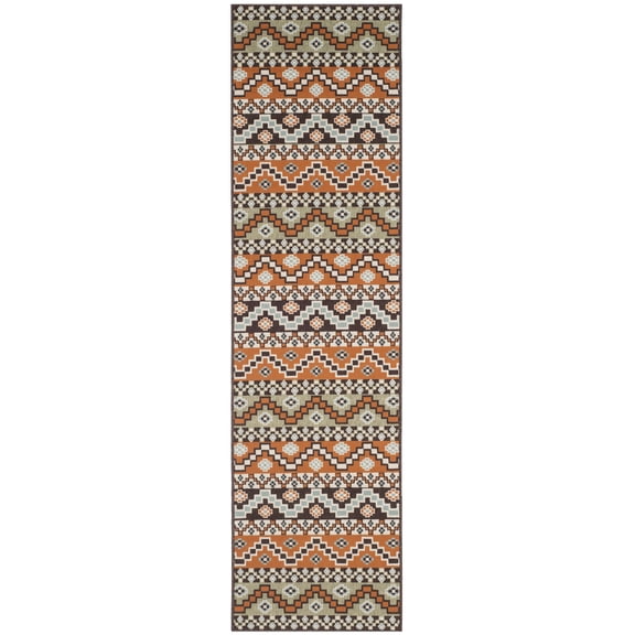 SAFAVIEH Veranda Luwig Geometric Indoor/Outdoor Runner Rug, Terracotta/Chocolate, 2'3" x 8'