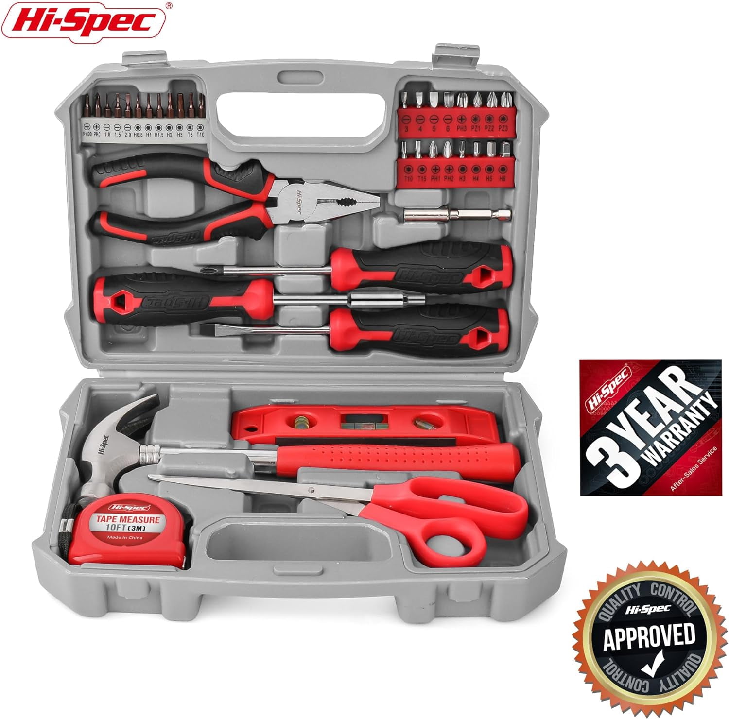 Hi-Spec 42pcs Red Small Tool Kit for Household, DIY, Office with Screwdriver, Bits, Compact Case