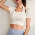 thumbnail image 2 of ZyeKqe Built in Bra Workout Tops for Women Short Sleeve Cropped Shirts Square Neck Athletic T Shirts Slim Fitted Yoga Top, 2 of 6