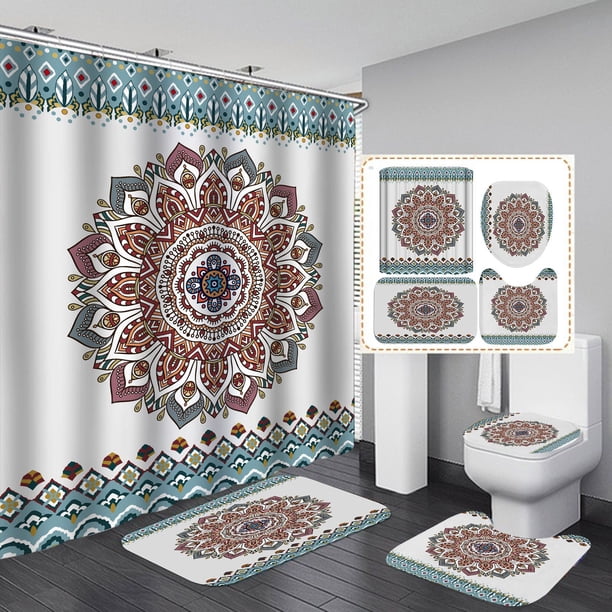 Juego de cortinas de baño Mandala Boho, poliéster, 4 unidades