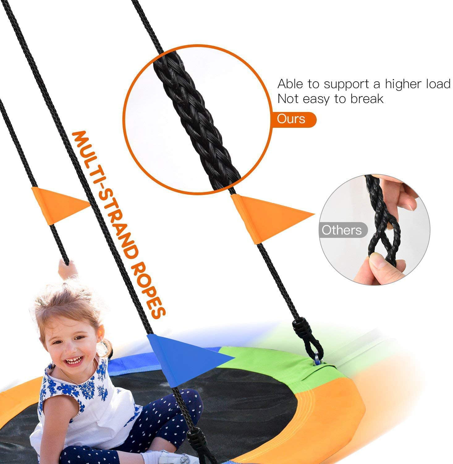 40 Inch Saucer Tree Swing Flying 700 lb Weight Capacity Adjustable Multi-Strand Ropes PVC Polyester Cover Colorful Safe and Durable Swing Seat for Children Adults 
