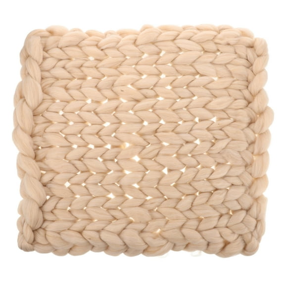 Moluckfu Beige Knitted Throw Blanket Handmade Chunky Knit Blanket Woolen Yarn Rug For Chilly 1Pcs