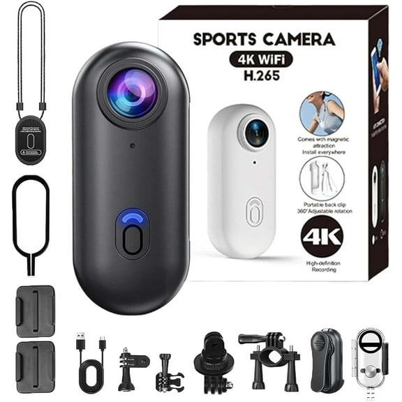 Varnock HD Action Camera, 4K Ultra HD Mini Action Cam with Magnetic Mount, 360° Rotation Wearable POV Camera for Motorcycle, Bicycle, Diving, Travel & Sports