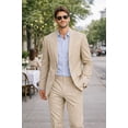 thumbnail image 4 of Men's Modern Fit Linen Cotton Suit, 2-Piece Summer Set with Bonus Dress Socks – Tan 38S, 4 of 5
