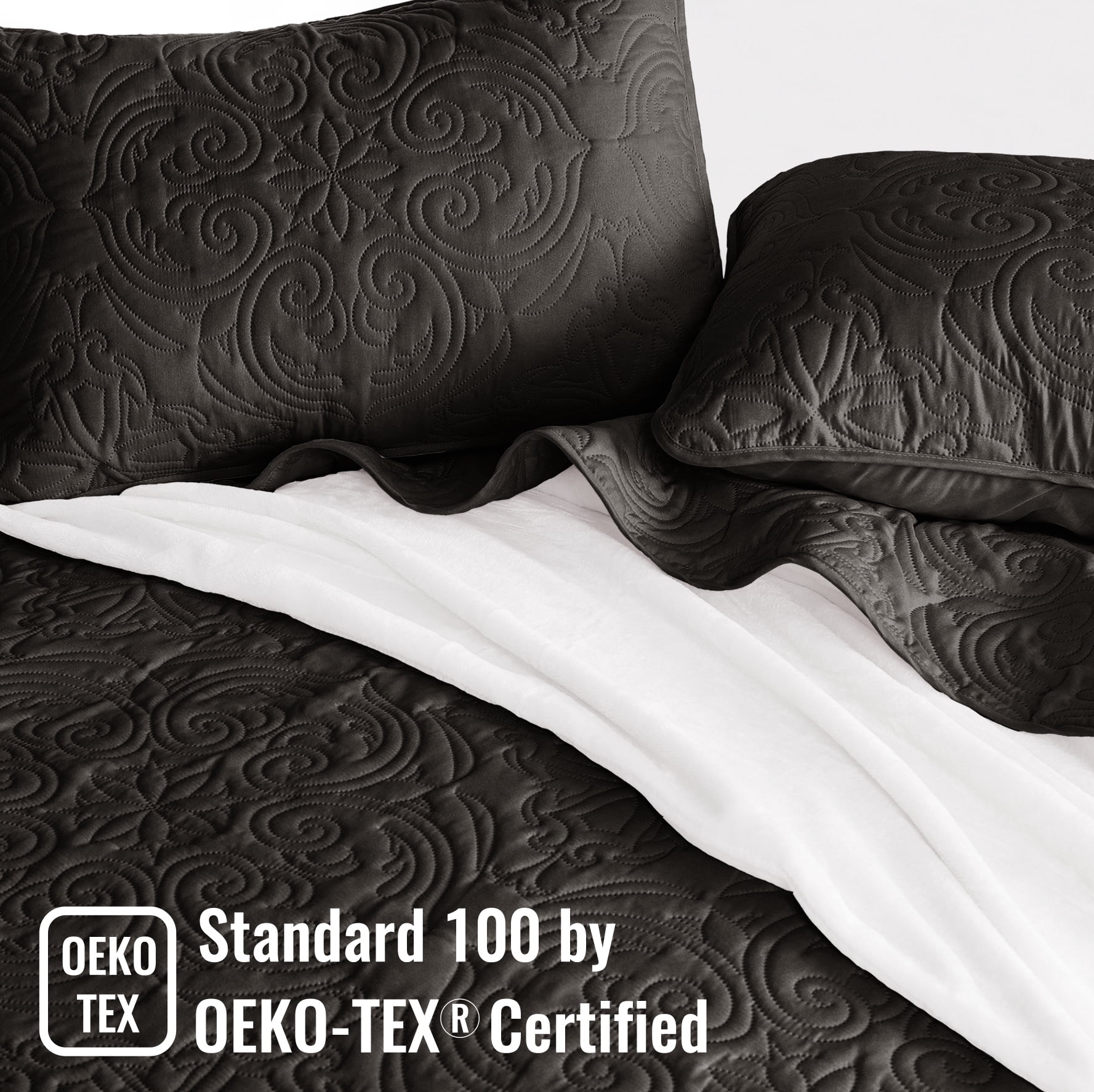Exclusivo Mezcla Twin Quilt Bedding Set, Lightweight Vintage Twin XL Size Quilts with Pillow Sham, Soft Bedspreads Coverlets for All Seasons (88"x68", Black)