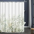 thumbnail image 3 of Retro Sage Green Leaves Shower Curtain, Light White Floral Plant Bathroom Decoration Shower Curtain Sets 71x71 Inch with Hooks, 3 of 6